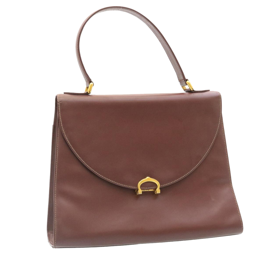 CARTIER Hand Bag Leather Red Auth th2091